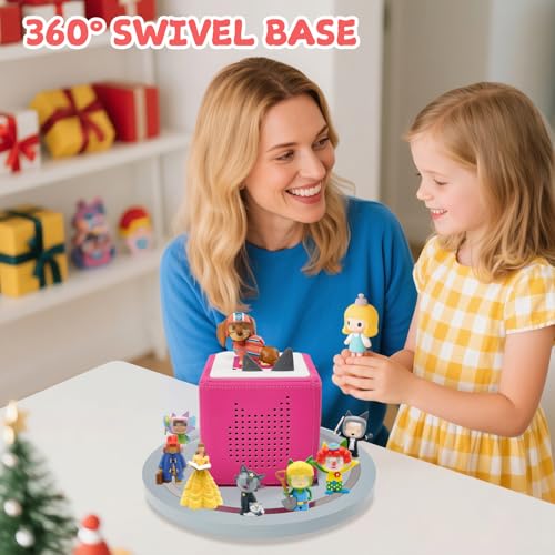 Gieanoo 360° Round Turntable for Tonies Shelf,for TonieBox 1 and ToniesBox 2 Tonie Magnetic Storage Shelf Pine Wood Tonies Box Display Shelf for 10-20 Characters for Kids Play Room(Grey) - color: Grey
