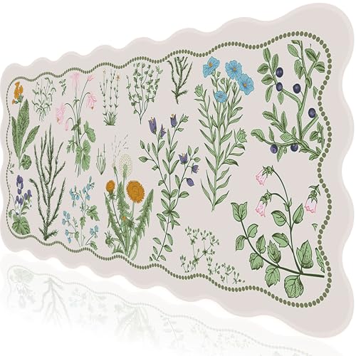 L-SPOUTTO Floral Mouse Pad,Botanical Desk Mat XXL Large Scalloped Gaming Mousepad,35.4x15.7in Non-Slip Keyboard Pad Waterproof Desktop Mat for Laptop Computer Work Game Home Office-Flowers Plants - color: Botanical Flowers Beige