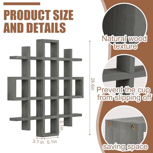 Suzile Oversize Coffee Mug Display Rack Wooden Display Shelves Rustic Wooden Floating Curio Shelf Travel Wall Mounted Coffee Mug Rack Holder Shadow Box Shelf (Grid Size 5.1x5.1x3in,Grey) - color: Grey