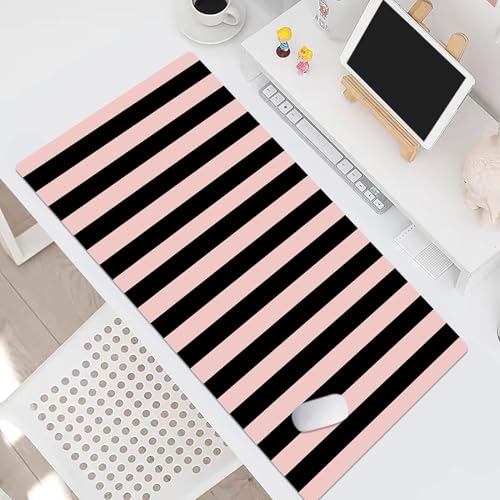 EOBTAIN Pink and Black Large Mouse Pad Vertical Striped Keyboard Mat 31.5x15.7 Inch Smooth Non-Slip Rubber XXL Gaming Mousepad Extended Desk Mat Cute Desk Accessories for Office Home - color: Pink Black