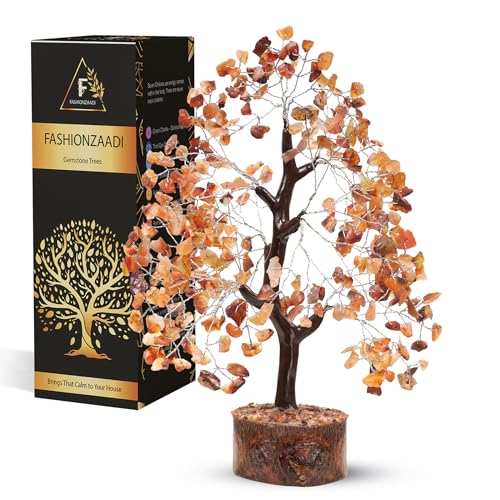 FASHIONZAADI Crystal Tree of Life Home and Office Feng Shui Decor, Carnelian Healing Crystal Handmade Bonsai Tree for Positive Energy, Good Luck, Money, Christmas Decor, Birthday Gifts for Women, Mom - color: Carnelian Silver Wire
