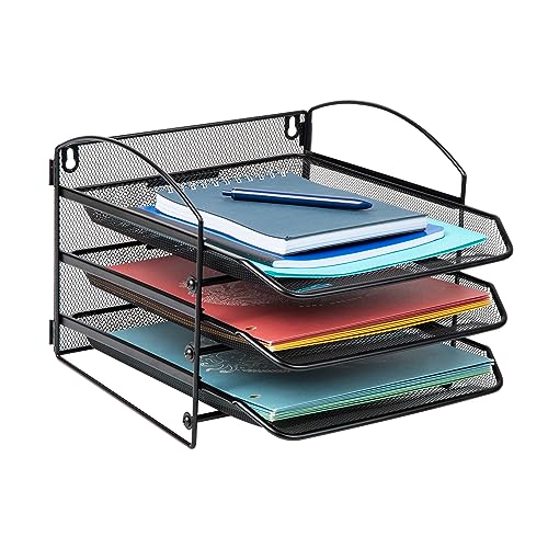 Mind Reader 3-Tier Paper Tray, File Storage, Desktop Organizer, Wall Mountable, File Organization, Metal Mesh, Black - style: 3-Tier
