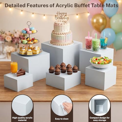 6 Pcs White Acrylic Buffet Risers, Food Risers Display Stands for Buffet Table Party Catering Dessert Jewelry Collectibles,Acrylic Cube Nesting Boxes with Hollow Bottoms 6 Sizes (10" 9" 8" 7" 6" 5") - size: 10" 9" 8" 7" 6" 5"（6）