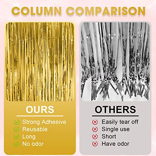 Voircoloria 3 Pack 3.3x8.2 Feet Gold Foil Fringe Backdrop Curtains, Tinsel Streamers, Fringe Backdrop for 2025 New Years Eve, Graduation, Birthday, Baby Shower, Gender Reveal, Disco Party - color: 05 Gold