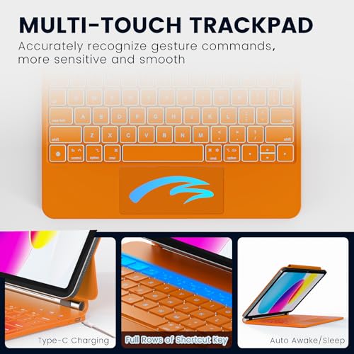 RAYMCRAFT for iPad 11th(A16, 2025)/10th Generation Case with Keyboard, Magic Keyboard 2022, Springy Backlit Keys, Stain-Resistant Surface, Multi-Touch Trackpad, Orange - color: Orange