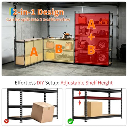 5-Tier Heavy Duty Metal and Wood Storage Shelves, 2204 lbs Load Capacity, 48" W x 18" D x 72.1" H Garage Shelf, Industrial Freestanding Unit for Home, Basement, Warehouse, Utility Rack - size: 72.1" H x 35.4" W x 18" D