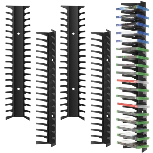 Video Game Storage Wall Mount, 4 Pack Heavy-Duty Metal Game Case Holder - Holds Up to 76 Disc Boxes, Wall Mounted Media Storage Shelves Compatible for PS, Xbx, DVD, Switch Game Organize Display