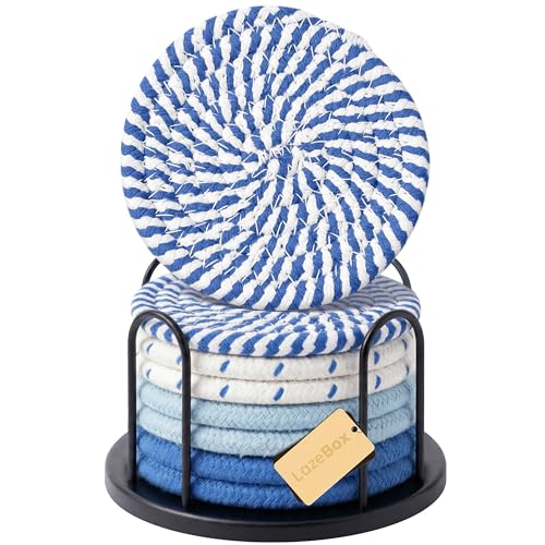 Lazebox Coasters Set of 8 for Drinks, 4 Inch Large Coasters for Coffee Table, Tabletop Protection for Hot & Cold Drinks, Versatile Coasters for Home Decor, Non-Slip & Easy to Clean, Sky Blue - color: Sky Blue