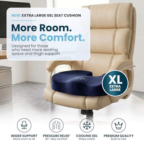 ComfiLife Extra Large Gel & Memory Foam Seat Cushion - Doctor Recommended Office Chair Cushion, Car Seat Cushion - Back & Sciatica Pain Relief - Wide Seat Cushion for Big & Tall (Navy Blue) - color: Navy Blue, size: X-Large