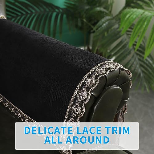 MINJIATEX Couch arm Covers,Non-Slip lace Sofa arm Covers Set of 2 Washable Sofa armrests Covers for Living Room Recliner Chair arm Cover Protectors for Leather Sofa armrest slipcover (GYDF-Black) - color: Gydf-black