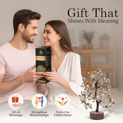 FASHIONZAADI Premium Crystal Tree of Life – 7 Chakra Tree for Healing, Positive Energy, Luck & Manifestation – – Ethically Handcrafted Gifts for Women, Spiritual Gifts for mom - color: Mix Crystals Golden Wire