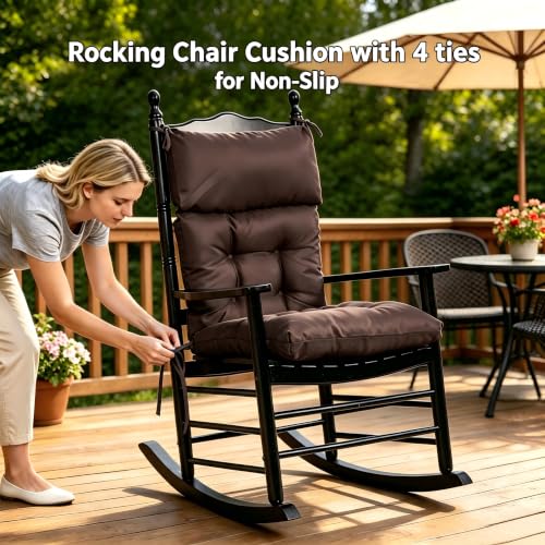 QILLOWAY Outdoor Rocking Chair Cushions Set of 2, 100% Polyester Waterproof Patio Rocking Chair Cushion, High Back Weatherproof Chair Pad for Adirondack & Outdoor Furniture, Coffee - color: Coffee
