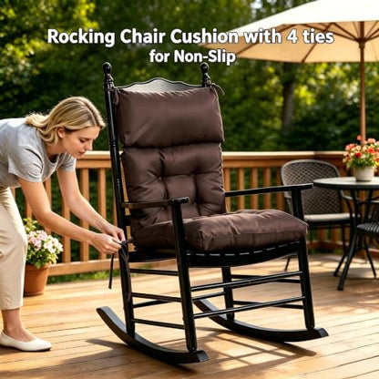 QILLOWAY Outdoor Rocking Chair Cushions Set of 2, 100% Polyester Waterproof Patio Rocking Chair Cushion, High Back Weatherproof Chair Pad for Adirondack & Outdoor Furniture, Coffee - color: Coffee
