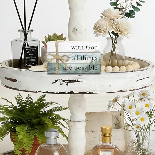 Decorative Books For Home Decor, Christian Table Faux Wood Book Stack Decor, With God All Things Are Possible Bible Stacked Book Decor, Stack Display Books For Nightstand Display, Three Pieces -C(16) - style: with god -03