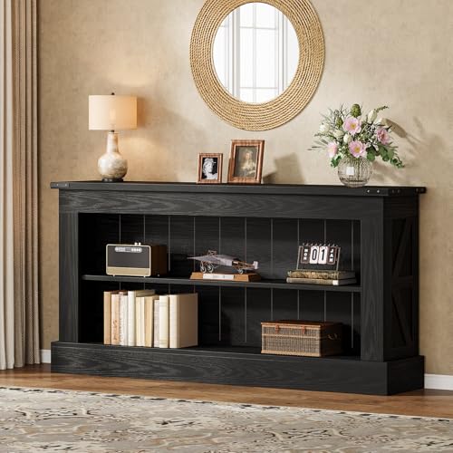 Tribesigns 63-Inch Long Console Table for Entryway, Narrow Long Entry Table with Shelves for Living Room, Farmhouse Sofa Console Behind Couch, for Foyer, Hallway, Black - color: All Black
