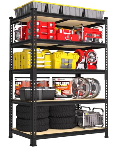 PrimeZone 36" x 16" x 72" Heavy Duty Storage Shelves - 5 Tier Adjustable Garage Storage Shelving, Metal Storage Utility Rack Shelf Unit for Warehouse Pantry Closet Kitchen, Black - size: 36"W x 16"D x 72"H