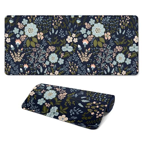 Gaming Mouse Pad, Large 31.5 x 11.8 inches Mousepad, Long Keyboard Pad, Cute Mouse Mat for Computer with Stitched Edges and Non-Slip Base (Black Flowers) - color: Black Flowers