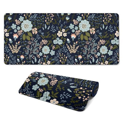 Gaming Mouse Pad, Large 31.5 x 11.8 inches Mousepad, Long Keyboard Pad, Cute Mouse Mat for Computer with Stitched Edges and Non-Slip Base (Black Flowers) - color: Black Flowers