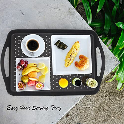 ECOIOU Non Slip Food Serving Tray with Handles, 2-Pack Rectangle Anti-Slip Non-Toxic Dishwasher Safe Tray for Snack Fruit Dessert Breakfast Drink,Black - color: Black