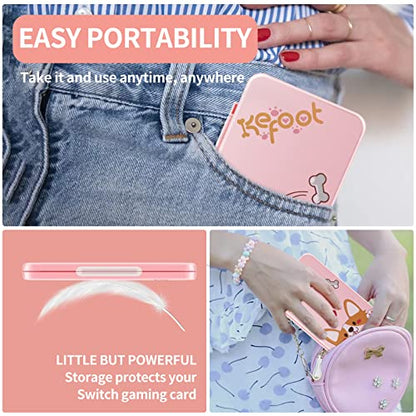 OLDZHU Cute Switch Case Holder Compatible with Nintendo Switch&Switch OLED, Pink Storage for 24 Game Cartridges and 24 Micro SD Cards - color: Cute dog