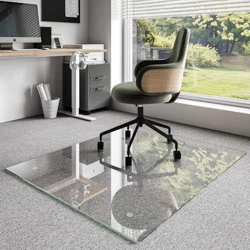 Koonmi Glass Chair Mat for Carpet, 40"x48" Office Chair Mat, Tempered Glass Chair Mat with Rounded and Polished Edges, Non-Slip Pads, Glass Floor Mat for Hardwood Floor, Carpet - color: Transparent, size: 40"x48"