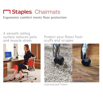 Staples Office Chair Mat, Clear Floor Mats with Lip, Medium-Pile Carpets, Extended Under-Desk Coverage, 45" x 53'' Inch, Smooth Glide - size: 45" x 53", style: Medium-Pile