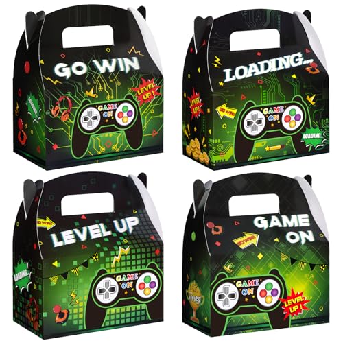 WERNNSAI 12 Pcs Game Party Favor Boxes Gamer Birthday Gift Treat Decoration | Diverse Game Elements, Sturdy and Easy to Assemble, Double-sided Design Styles, Level Up Birthday Supplies - color: Video Game A