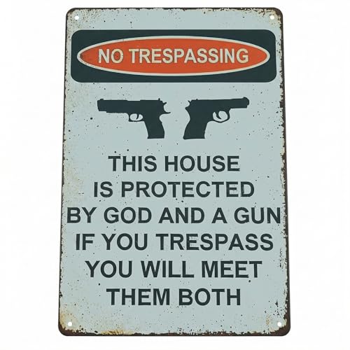 12x8 Vintage No Trespassing Gun Sign Home Man Cave Garage Indoor Outdoor | aluminum panel,easy mount,weather resistant,gun fan accents,retro gun mementos,secure yard decor - color: Brown-C01, size: 12" x 8"