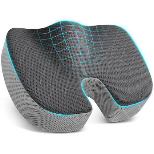 TushGuard Office/Car Seat Cushion, Non-Slip Sciatica & Back Coccyx Tailbone Pain Relief Chair Pad, Memory Foam Butt Pillow for Computer Desk, Wheelchair, Driving (Black&Grey) - color: Dark&light Grey, size: Large