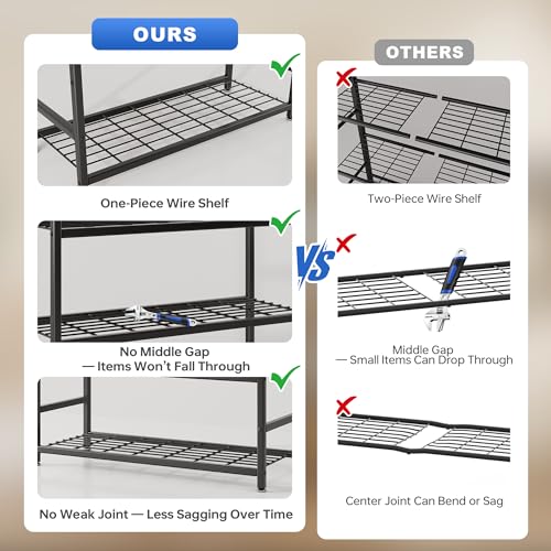 36.4" W Storage Shelves, 5-Tier Metal Shelving Unit with Leveling Feet, Shelf Organizer for Garage, Kitchen, Pantry and Closet Organization, 36.4" x 11.8" x 68.3", Black