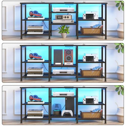 YGEOMER Entertainment Center for TVs Up to 50 Inch, Entertainment Stand with Power Outlet and LED Lights Open Storage Shelves, TV Console Table for Living Room and Bedroom, Black - color: Black