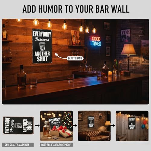 Everybody Deserves Another Shot Metal Funny Sign | Vintage Funny Bar Wall Decor, 8 X 12 Inch, For Home Bar, Pub, or Man Cave, Humor Gift for Bartenders, Friends, Whiskey Lovers - color: Another Chance