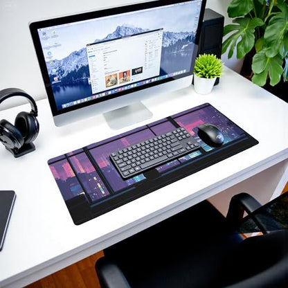 Cat Gaming Mouse Pad Abstract Kawaii Mouse Pad 31.5x11.8 Inch Cute Japanese Anime Desk Mat Non-Slip Rubber Base Large Mousepad Stitched Edges Keyboard Mouse Mat Desk Pad for Office and Home - color: Cat