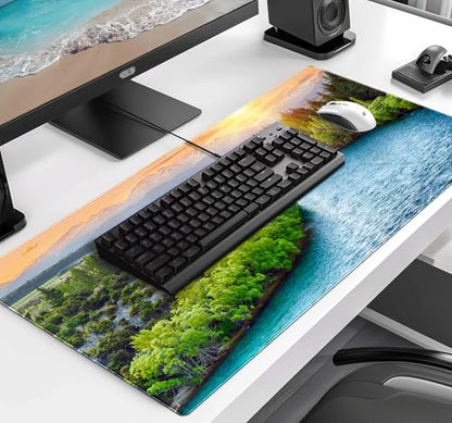 Extended Sunset Forest Gaming Mouse Pad, Keyboard Computer Office Mouse Pad | Large Extended Mouse Pad; Full Desk Coverage; Waterproof Coating; Stable Anti-Slide Base For Gaming, Office, Study Daily Use - color: Sunset Forest