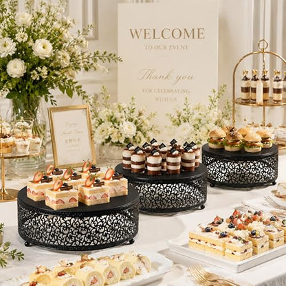 3-Piece Metal Cake Stand Set, Round Buffet Risers (8 to 12 Inch) – Sturdy Dessert Cupcake Pastry Candy Plate Stands for Wedding, Birthday Party & Event (3P-Matte Black) - color: Matte black, size: 3P-Round(8IN to 12 IN)