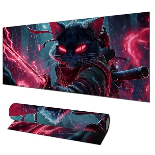 HOMETITUTE Dark Fantasy Cat Art XL Mouse Pad Gaming Mousepad 31.5x11.8 Inch Non-Slip Keyboard Desktop Protector Mat Diatomite Large Mouse Pad for Home and Office Desk Accessories - color: Dark Fantasy Cat Art