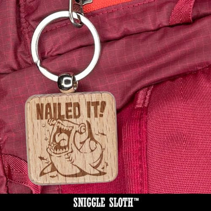 Sniggle Sloth Lifestyle Doodle Video Game Gamer Woman Controller Engraved Wood Square Keychain Tag Charm