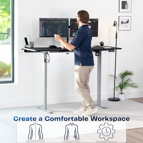 VIVO Black 71 x 30 in Stand Up Desk, DESK-KIT-1G6-P3B-71 | Electric, Holds 220 lbs, Sit Stand, Height Adjustable Table, Cable Tray, Full-Size Mouse Pad, Office Furniture, Gray Frame - color: Black Top / Gray Frame, size: 71 x 30