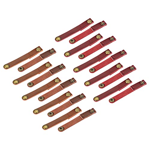 MECCANIXITY Pack of 20 Leather Cable Straps Cable Ties, Cord Organizer, Portable Cable Management for USB Cables, Headphone Wires, Light Brown/Wine Red - color: Light Brown,wine Red