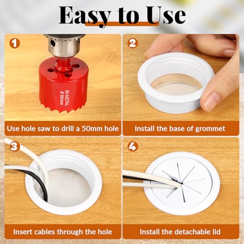 8 Pcs White Desk Grommet, 2 Inch Desk Hole Cover for Cables, Grommet Cover with Hole Saw for Table Cables Wire Home Office - color: White
