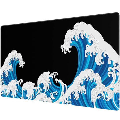 Large Mouse Pad Desk Mat 900 x 400 x 3mm Cool Sea Texture Non-Slip Rubber Base Mousepad Stitched Edges Keyboard Mat for Office Home Game - Black and White Sea Wave - color: White-black