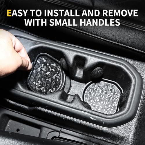 Cup Holder Inserts Coaster Compatible with Jeep Wrangler JL 4XE Gladiator JT 2018-2026 Accessories, Center Console Cupholder Pad, Non-Slip Drink Liner, Original Design, TPE, 2-Pcs Front Only - size: 2 Pack for JL Front