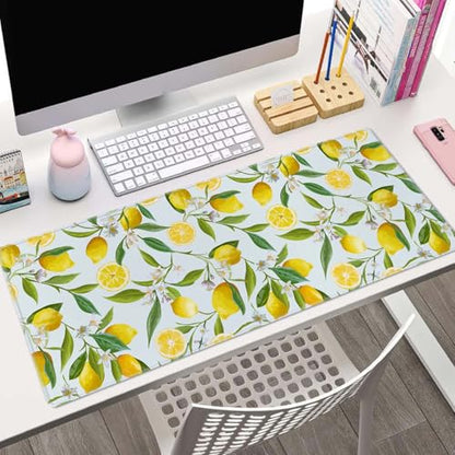 Lemon Gaming Mouse Pad, Extended Large Mouse Mat Desk Pad, Big Computer Keyboard Desk Pad, Stitched Edges Mousepad, 3mm Thick Long Non-Slip Rubber Base Mice Pad, 31.5 X 11.8 Inch - color: Lemon