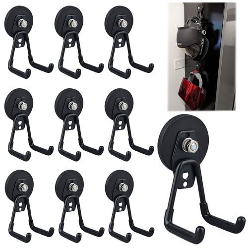 ULIBERMAGNET Heavy Duty Magnetic Garage Hooks,10 Pack Strong Large Magnet Hook for Power Drill,Garden Tools,Hose,Pegboard,Garage, Workshop,Magnetic Storage Hooks for Indoor Outdoor Hanging(Black) - style: 2.59" Medium L Black 10PC