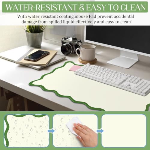 Hahafelt Scalloped Desk Mat Large Desk Pad Cute Coquette Table Mat Back to School Preppy Table Make up Pad Nonslip Graduation Gift with Stitching Waterproof Gaming(Green,23.6 x 13.8 Inches) - color: Green, size: 23.6 x 13.8 Inches
