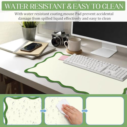Hahafelt Scalloped Desk Mat Large Desk Pad Cute Coquette Table Mat Back to School Preppy Table Make up Pad Nonslip Graduation Gift with Stitching Waterproof Gaming(Green,23.6 x 13.8 Inches) - color: Green, size: 23.6 x 13.8 Inches
