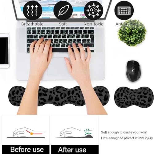 Bxgolkgd Desk Mat Set,Mouse Pad with Keyboard Wrist Rest & Mouse Wrist Rest,Wave-Shaped Design,Non-Slip Rubber Base,Ergonomic Desk Mat for Home,Office,Gaming,Black Leopard Print - color: Black Leopard Print