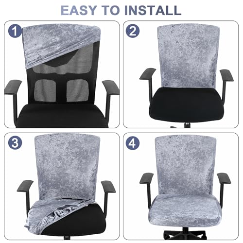 Tallew 4 Pcs Office Chair Covers Set Computer Universal Protective Stretchable Chair Seat Covers Desk Armrest Slipcovers Pads Office Cushion Backrest for Rotating(Grey) - color: Grey