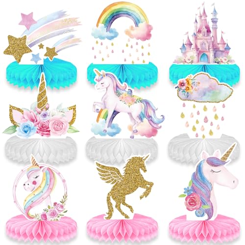 9pcs Unicorn Honeycomb Decorations, Cute Pink Princess Honeycomb Centerpiece table decor, Birthday Party Supplies Ornaments - color: Unicorn a