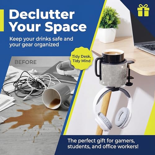 Luxury 2-in-1 Desk Cup Holder with Headphone Hanger for Office, Home, Gaming(Bling Bling) - color: BLING BLING